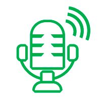 Desenho de um microfone em verde, logotipo do podcast FEAC na Escuta